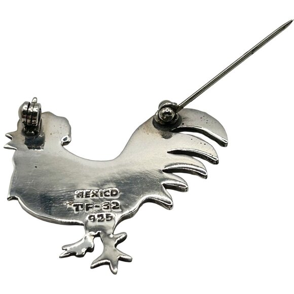 Vintage 925 Sterling Silver Rooster Multicolor Enamel Brooch Pin Mexico - Picture 5 of 5